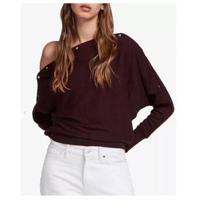 Elle Jumper Snap Button Customizable Off Shoulder Burgandy Sweater